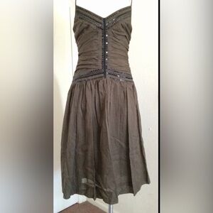 Theory Brown Midi Dress with Black Accents